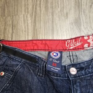 Vtg G Unit Blue Heavy Weight Long Loose Baggy Y2K Street Skater Jean Shorts.